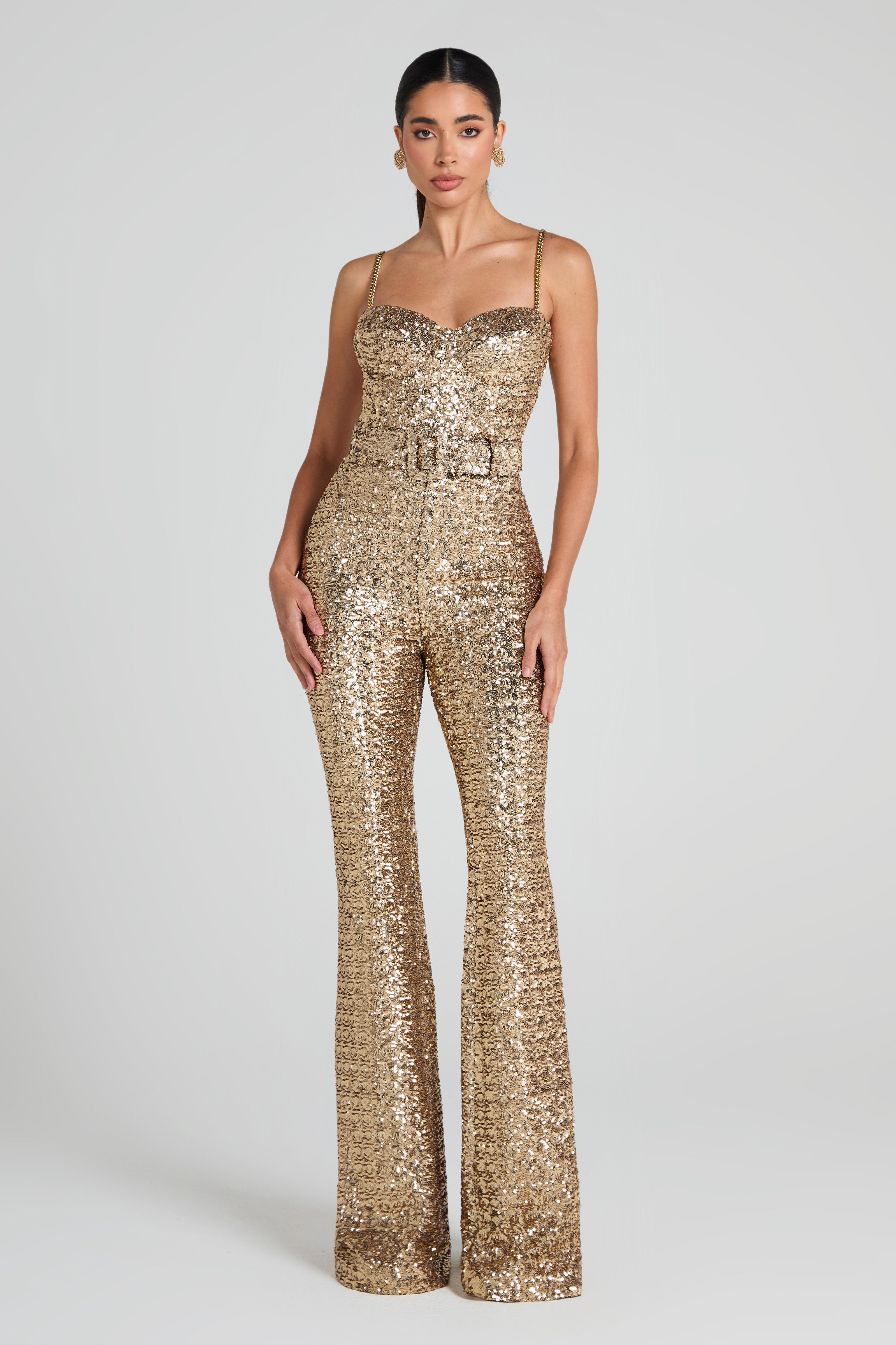 Shops gold jumpsuit sequin