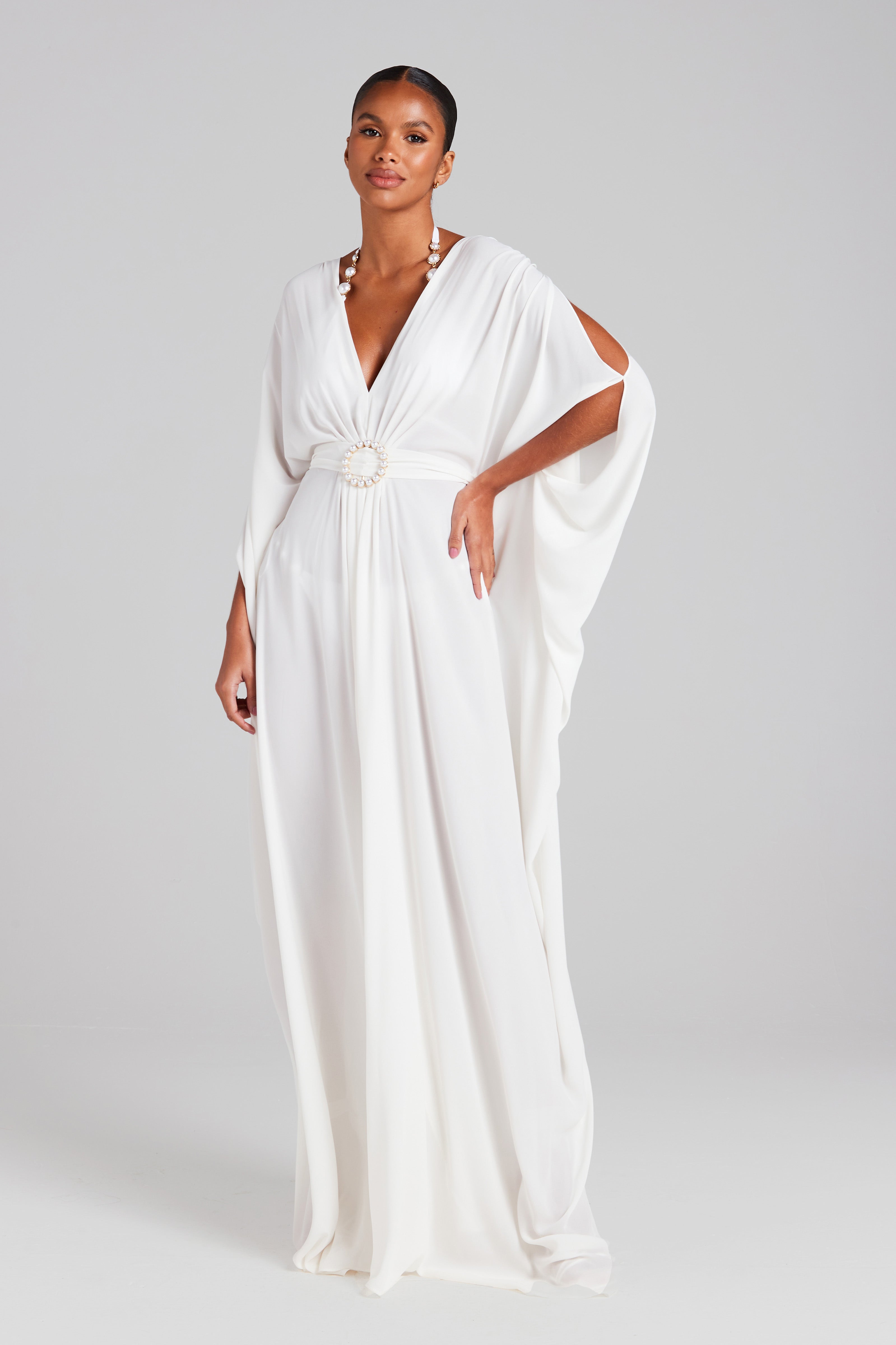 Long white kaftan dress best sale