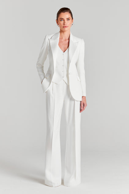 White Perfect Pantsuit for Women , Special Occasions Tailored Blazer and  Bell-bottom Flared Trousers, Wedding Guest Pantsuit, Cocktail Suit -   Norway