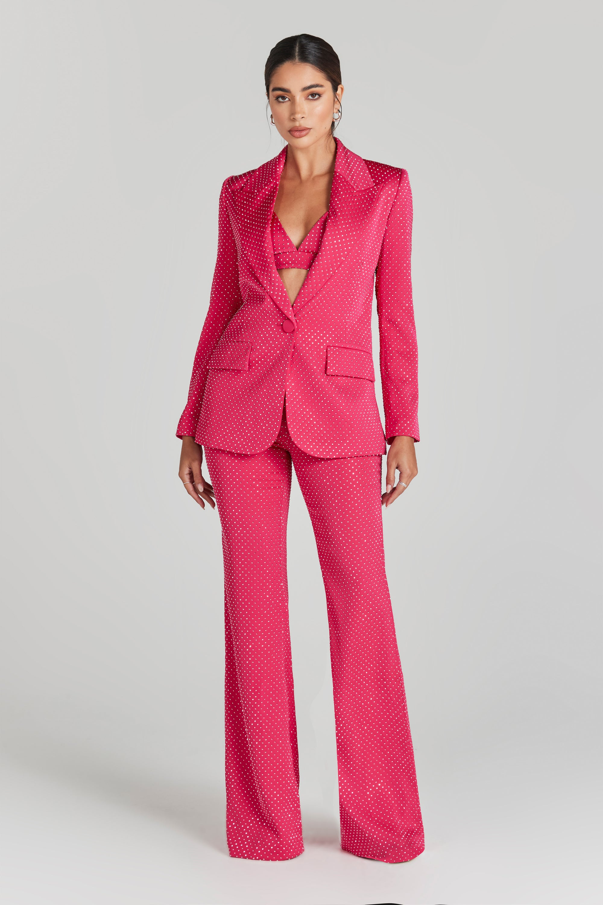 Hot Crystal Embellished Pink Blazer – IULOVER