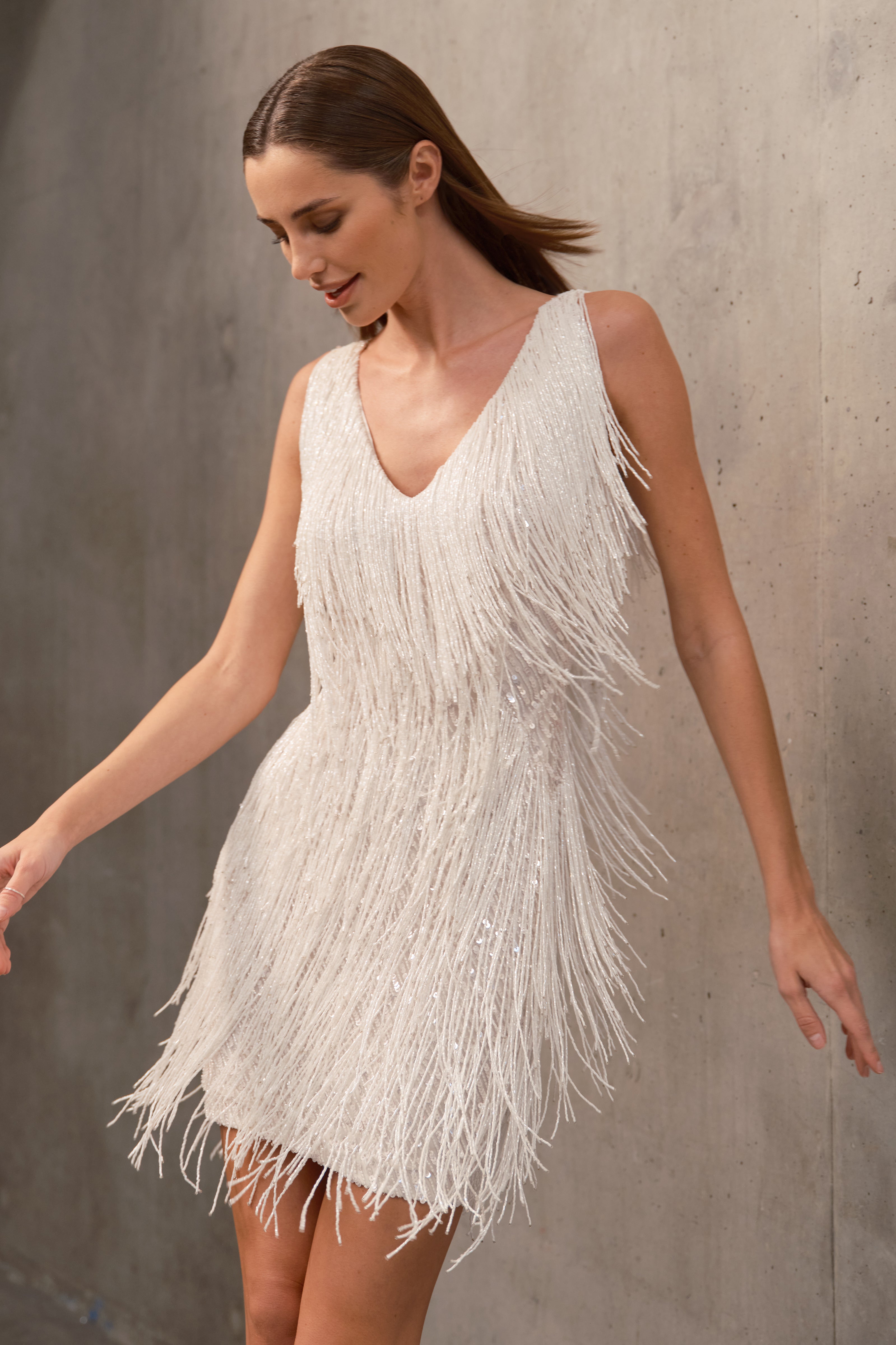 All white fringe dress best sale